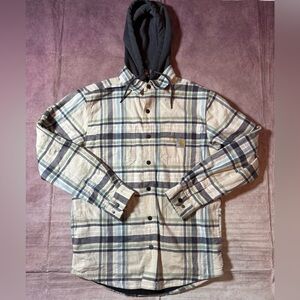 Carhartt Mens Fleece Lined Hooded Shirt Jacket Sz Small Shacket Plaid Outdoors